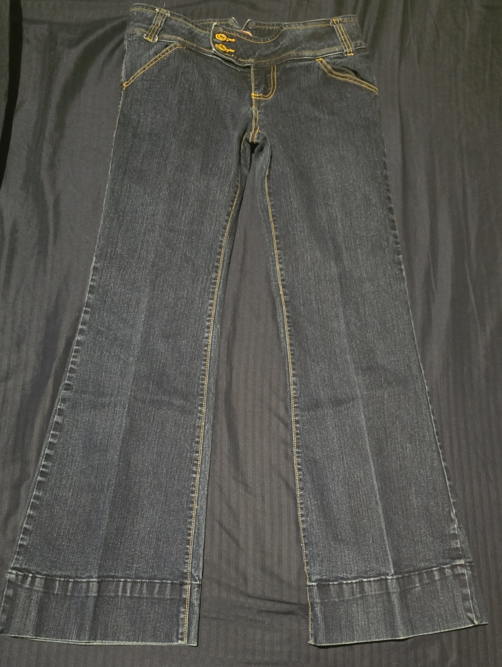 Younique Dark Indigo Flare Jeans with Yellow Contrast Stitching